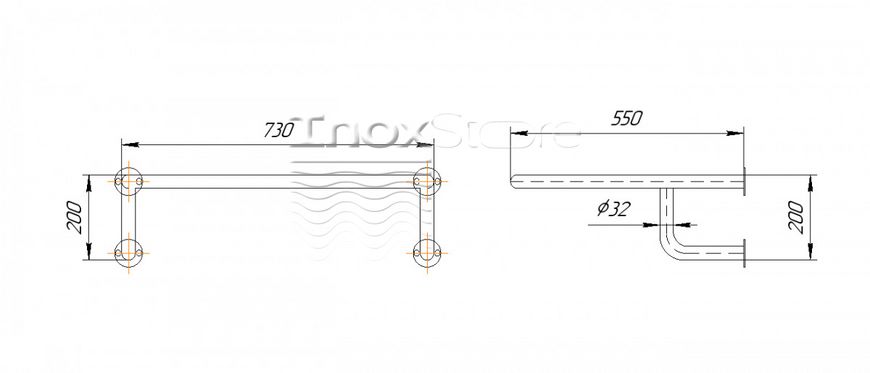Поручень под раковину Inoxstore усиленный из нержавеющей, полированный, 730х550х200мм 00409 фото