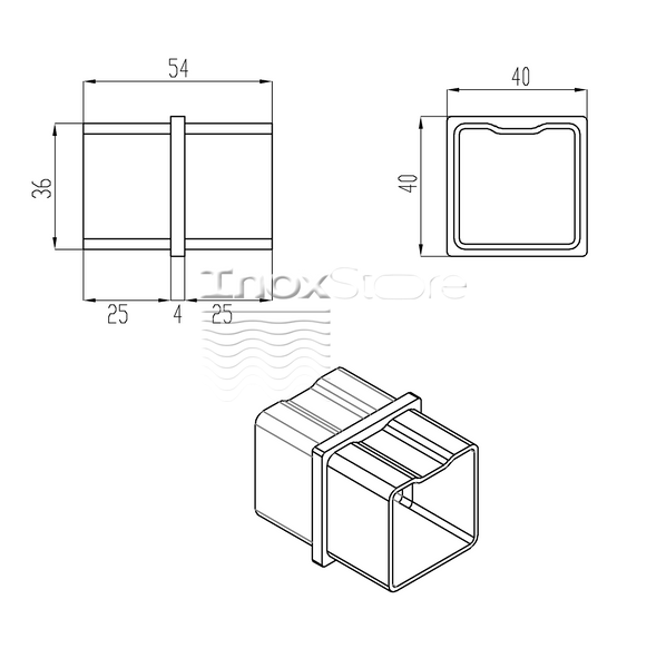 З'єднувач труби Inoxstore 40х40х1,5 мм, внутрішній, полірований, AISI 304 01003 фото