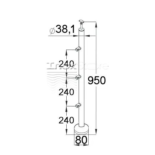 Стойка Inoxstore круглая Ø 38,1х950 мм, с 3-я ригелями, сатинированная, AISI 304 01082 фото