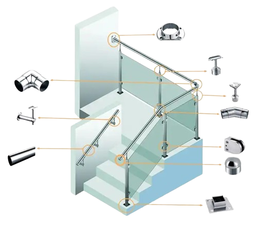 комплектующие для перил из нержавейки и стекла