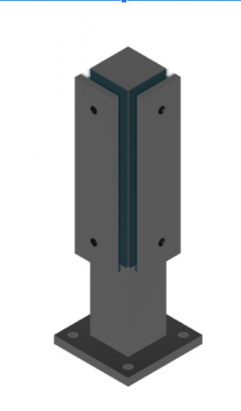 Стеклодержатель Inoxstore напольный, 40х40х250 мм, угловой с прижимной пластиной, черный RAL 9005, AISI 304