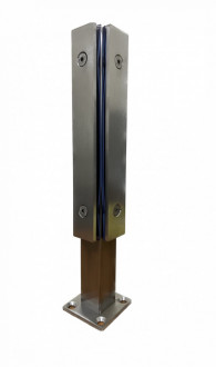 Стеклодержатель Inoxstore напольный, угловой 40х40х400 мм, с прижимной пластиной, сатинированный,  AISI 304