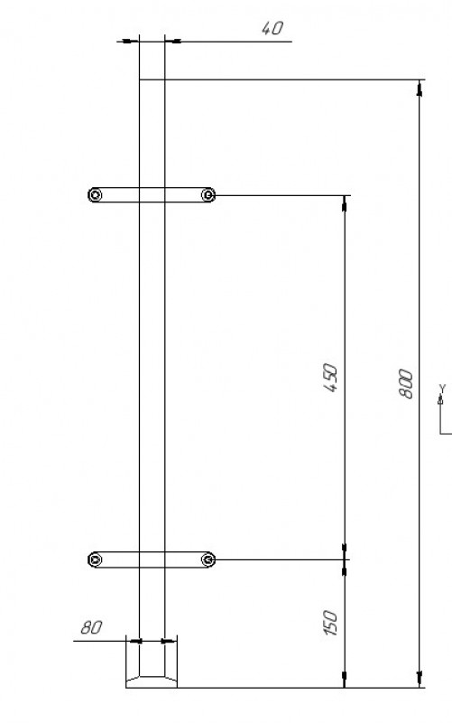Стойка Inoxstore квадратная 40х40х800 мм, с пластинчатыми стеклодержателями (двухсторонняя), без поручня, полированная, AISI 304