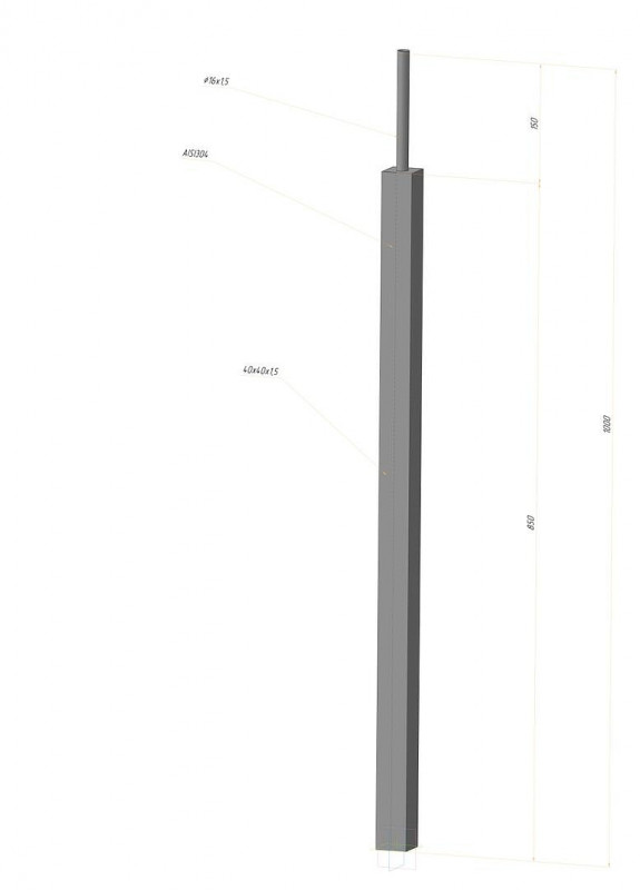 Стойка Inoxstore квадратная  40х40х1,5 мм, высота 950 мм (AISI 304)
