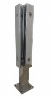 Стеклодержатель Inoxstore напольный, угловой 40х40х400 мм, с прижимной пластиной, полированный,  AISI 304