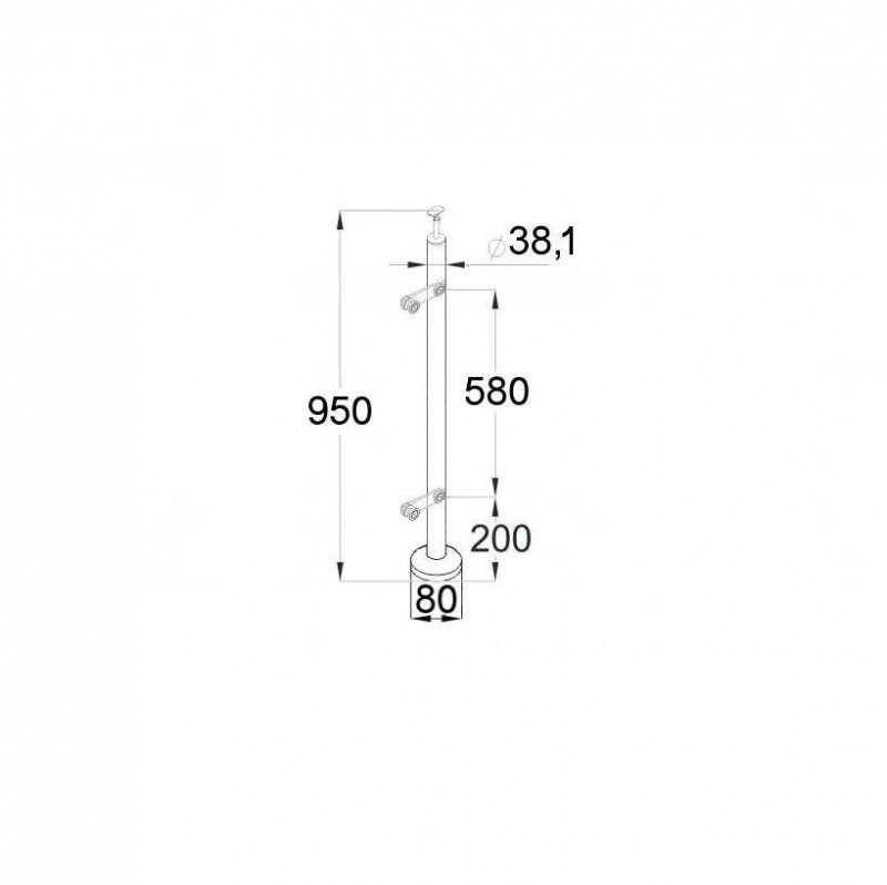 Стойка Inoxstore круглая Ø 38,1х950 мм, с 2-я пластинчатыми стеклодержателями (односторонняя), полированная, AISI 304