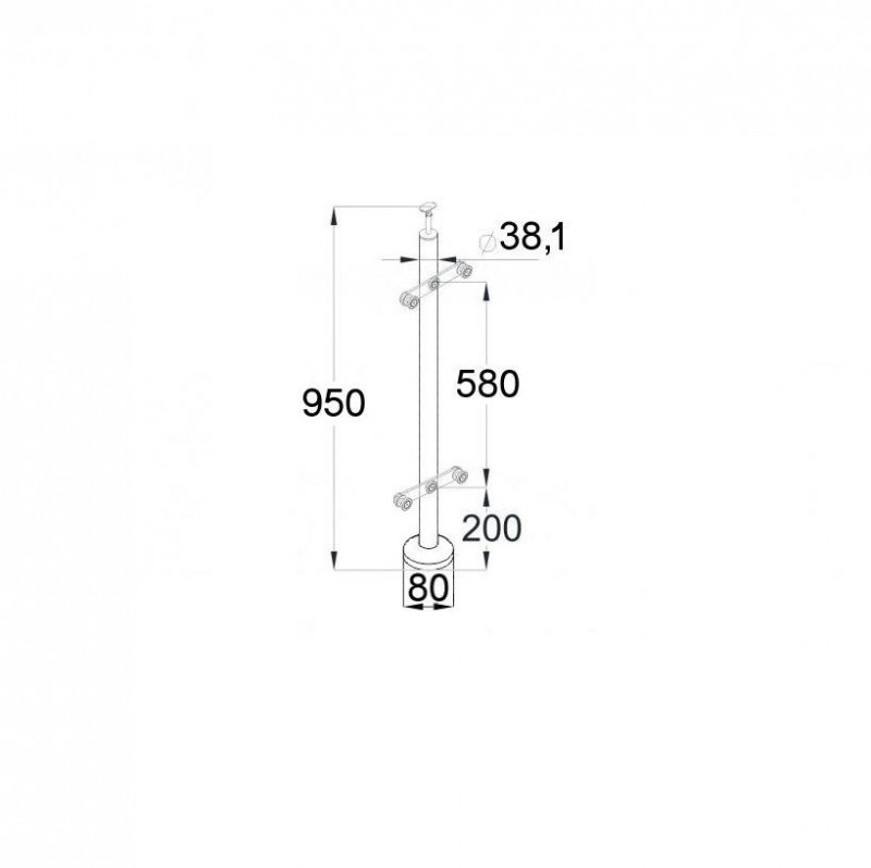Стойка Inoxstore круглая Ø 38,1х950 мм, с 2-я пластинчатыми стеклодержателями (двусторонняя), полированная, AISI 304
