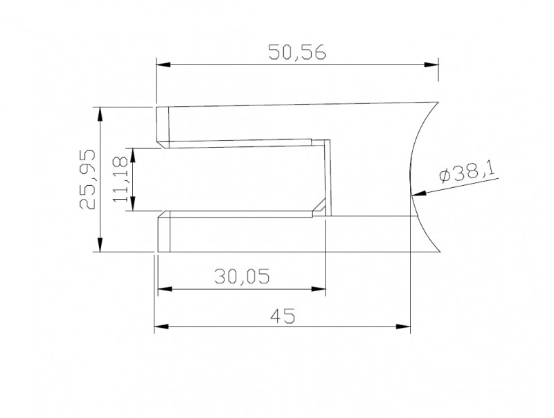 Стеклодержатель Inoxstore литой квадратный 45х45х27 мм / Ø 38,1 мм, под стекло 10 мм, полированный, AISI 304