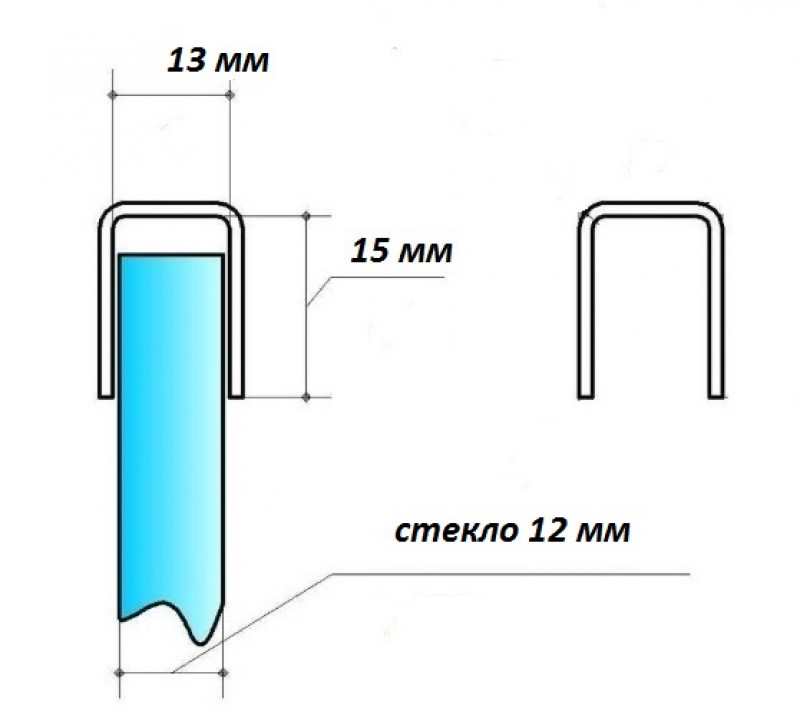 Поручень Inoxstore П-образный под стекло 12 мм, L-2000 мм, полированный, AISI 304
