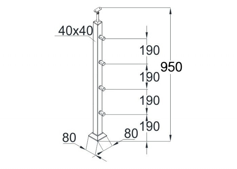 Стойка Inoxstore квадратная 40х40х950 мм из нержавеющей стали с 4 ригелями