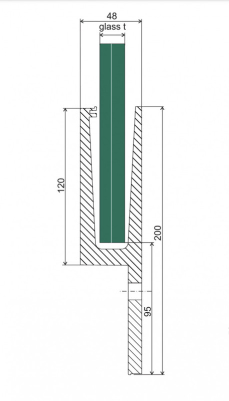 Зажимной алюминиевый профиль Inoxstore, боковое крепление Ч -форма,  для стекла 10 - 16 мм