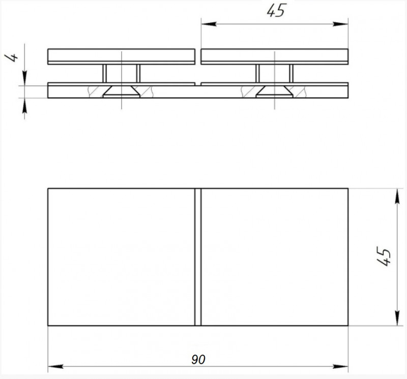 Соединитель стекла Inoxstore 45х90х4 мм на 135°, полированный, AISI 304