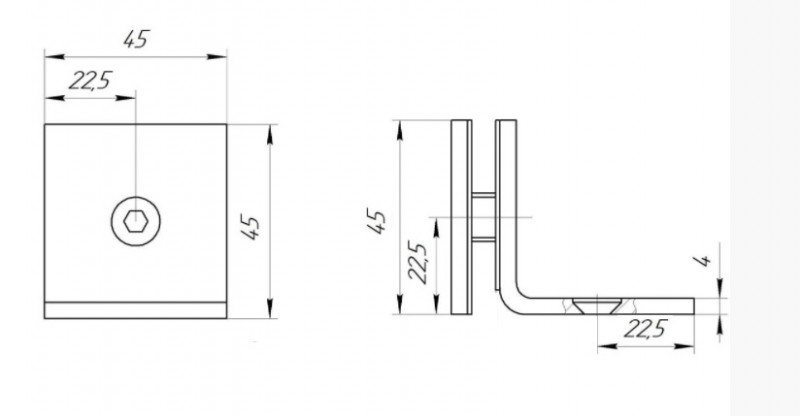 Крепление стекло-стена Inoxstore 45х90х4 мм на 90°, сатинированный, AISI 304